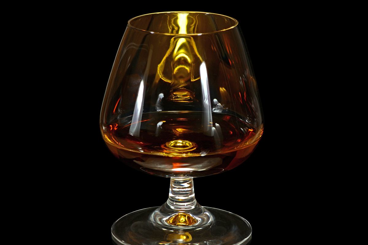Brandy snifter with a wide bowl and short stem